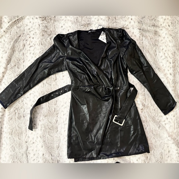 ASOS Black Faux Leather Wrap Dress - Picture 5 of 5